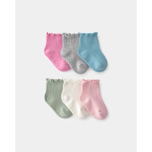 Baby Girl 6-Pack Lettuce Edge Ankle Socks | Carter's