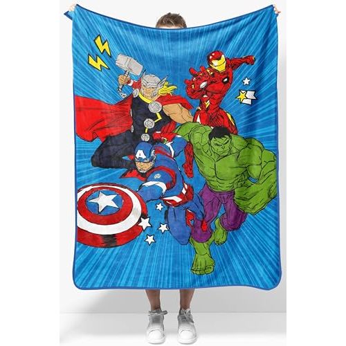 Jay Franco Kids Plush Throw Blanket – Soft & Cozy Fleece Throw for Bedroom & Couch Décor, Official Licensed Product, Blue - Avengers, 40x50 - Travel Blanket