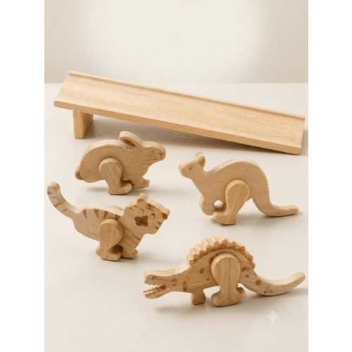 Wooden Animal Ramp Walker Toy, Montessori Toddler Learning Toy, Bunny Dino Cat Kangaroo