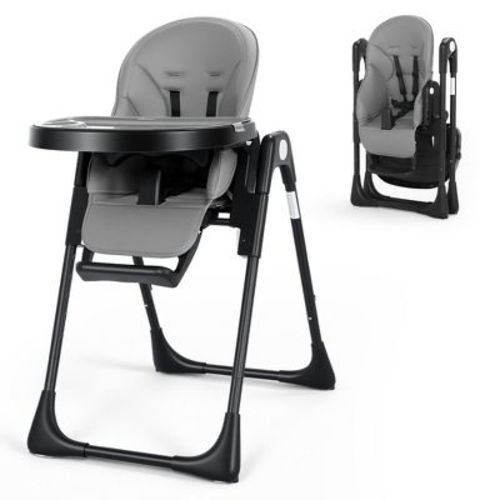 TODECARE Foldable High Chair with Soft Cushion, Height Adjustable Toddler Eating Chair with Detachable Double Trays, Gray