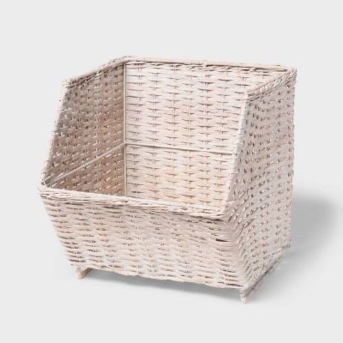 White Washed Woven Rattan Open Front Crate Light Beige - Brightroom™