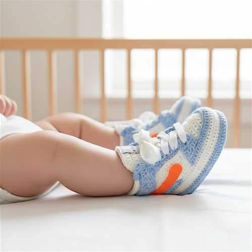 Jordan Baby Blue Crochet Boy Booties, Organic Soft Newborn Sneakers, Gender Neutral Crib Shoes, Baby Shower Gift, 0-12 Month, Eco-Friendly
