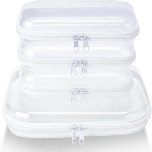 4 count Clear Zipper Pouches,Hard Shell Zipper Case, Toiletry Bag for Travel, CLear Diaper Bag, Toiletry Pouch, Travel Organizer, Bag, Storage Bins (M+3S)