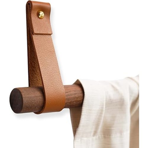 Curtain Rod Holder Leather Curtain Rod Bracket Holders Leather Loop Strap for Wall Boho Pole Hanger Wall Blanket Display Farm House Style - 2 PK (Nicotine)
