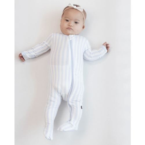 Zippered Footie in Small Mist Stripe