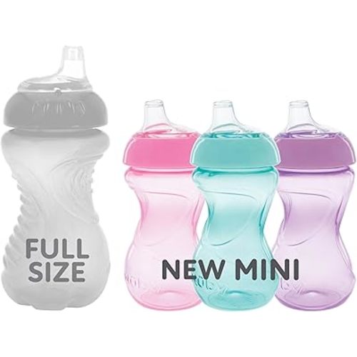 Nuby Mini Gripper No-Spill Baby Sippy Cups with Soft Spout - (3 Pack) 6 oz - 6+ Months - Pink/Purple/Aqua
