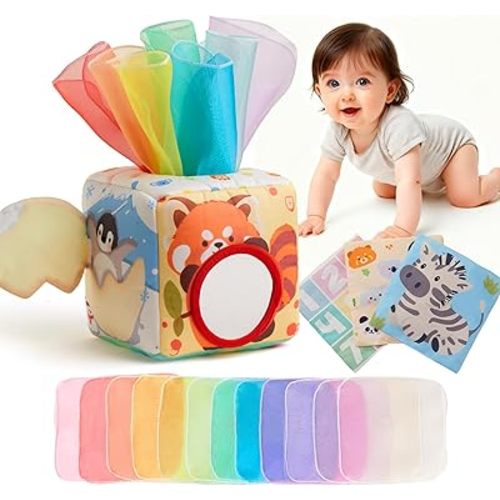 Baby Tissue Box Toy for Babies 6-12 Months - Montessori Sensory Toys for Babies 1 Year Old - Boy Girl Shower Gifts 6 9 12 18 Months Old