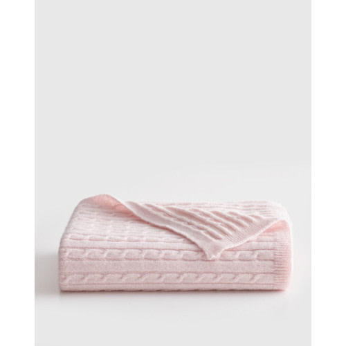 Luxe Cable Knit Cashmere Baby Blanket in Minimal Pink