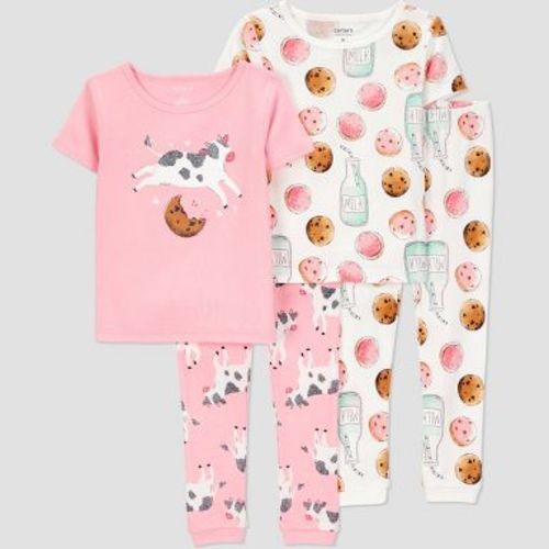 Carter's Just One You® Toddler Girls' 4pc Cotton Short Sleeve Cows and Cookies Pajama Set - White/Pink 5T