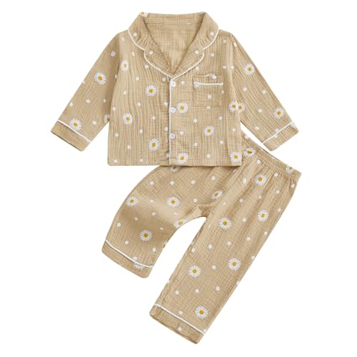 Kaipiclos Baby Girl Clothes Set Toddler Infant Girls Button-down Shirt Top Linen Pants 2PC Daisy Outfits 12 18 24 Month 3T 4T