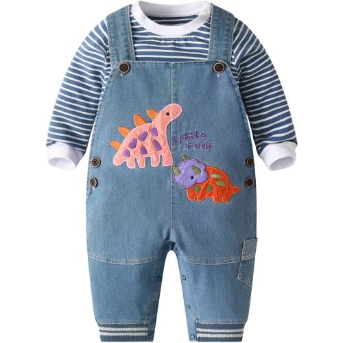 LvYinLi Cute Baby Boy Clothes Suit Toddler Boys' Striped long Sleeve T-Shirt+Denim Overalls Jumpsuit Pants Outfits Sets (0-3 Months,Blue#2469)