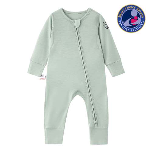 ClimaCuddle® Zipped Baby Romper - Merino Wool & Rayon From Bamboo - Pea Green