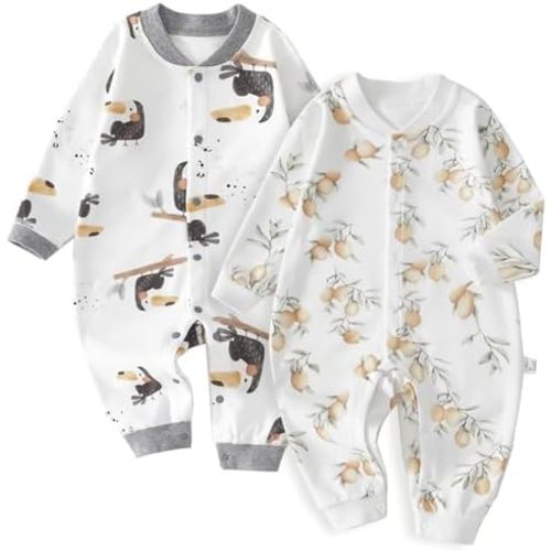 100% Organic Cotton Soft 9-18mo Months 2-Piece Unisex Footless Newborn Baby Sleepers Pajamas Romper Boys Girls