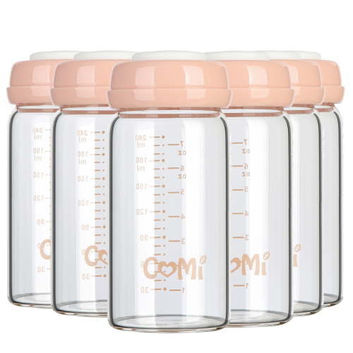 Wide Neck Baby Bottle,Glass Breastmilk Storage Bottles, 8oz with Screw Ring Sealing Disk; Re-markable Sealing Disc. BPA Free, Fits Breast Pumps & Nipples (6 Pink Lids)