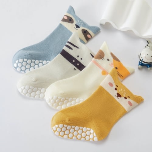 Baby & Toddler Animal Cuff Non-Slip Cotton Socks (4-Pack) - 0-5 Years Sticky Bottom Grip Socks | Weava Socks – Weavasocks