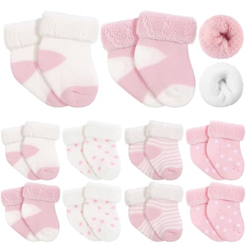 Twistover 10 Pairs Preemie Baby Terry Cotton Turn Cuff Socks for Newborn Girls Boys - Nicu