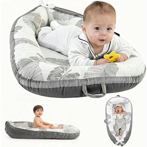 Tummy Time Mat for Newborns - 2-in-1 Baby Support Pillow & Changing Station, Adjustable & Portable, 100% Cotton Cover, Machine Washable