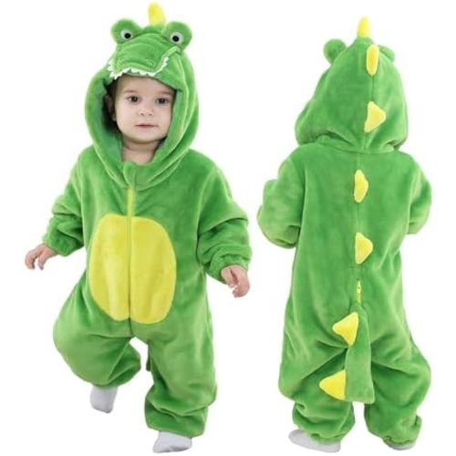 Infants & Toddlers Animal Costume for Halloween & Playwear - Dinosaur Tiger Hooded Romper Jumpsuit for Baby Boy Girl