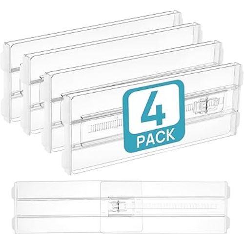 Vtopmart 4 Pack Drawer Dividers for Clothes, 4" High 10.2"-16.5" Adjustable Expandable Dresser Drawer Organizer, Clear Plastic Separators for Dresser, Baby Clothing, Underwear, Cosmetic, Toiletries