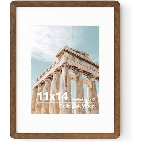 FLYJOE 11x14 Picture Frame | Solid Oak Wood 11 x 14 Picture Frame With Mat For 8x10 | 11x14 Poster Frame | Plexiglas And Hanging Hardware Included | 11 By 14 Photo Frame Wood (Walnut, 1 Pack)