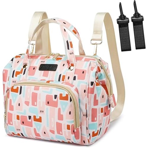 Pink Small Diaper Bag Backpack Diaper Tote Bag Printed, Waterproof Multi-Function Mini Tote Maternity Bags Travel Backpacks with Insulated Pockets, Pink