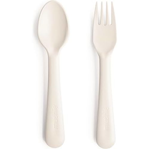 mushie Flatware Fork and Spoon Set For Kids | Made in Denmark (Ivory)