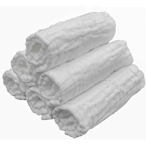 LollyBanks Muslin Baby Washcloths, 100% Cotton Newborn Washcloths, Large 12 x 12 Inches Soft and Absorbent Baby Towels for Bath, Burp Cloths, Bibs, Baby Essentials, Registry (Pack of 6 White Color)