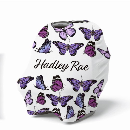 Purple BUTTERFLY Car Seat Cover - Crib Sheet Nursery Crib Bedding Set Personalized Baby Shower Gift Girl Swaddle Blanket Changing Pad Cover