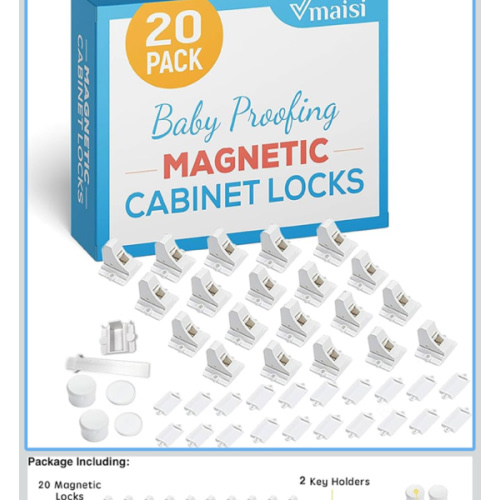 20 Pack Magnetic Cabinet Locks Baby Proofing - Vmaisi Children Proof Cupboard Drawers Latches - Adhesive Easy Installation