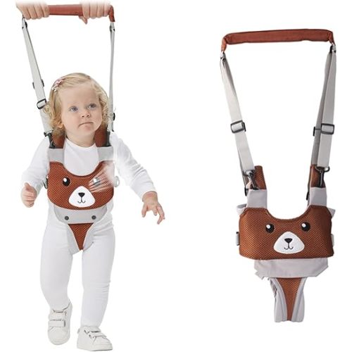 IULONEE Baby Walking Harness Breathable Handheld Kids Toddler Helper Assistant Adjustable Infant Walker Help Baby Walk Stand Up Child Learning Belt for 8-24 Month Old Babies Activity (Brown)