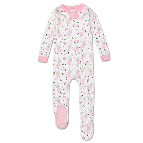 HonestBaby Non-Slip Footed Pajamas One-Piece Sleeper Zip-Front Pjs 100% Organic Cotton for Baby Girls