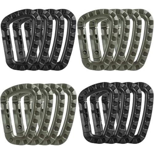 Tactical Carabiner Keychain -12/15/16 Pack Hard Polymer Carabiners D Rings Light Weight Spring Snap Gear Clip Utility Hooks Backpack Hanging Buckle for Outdoor Travelling Camping