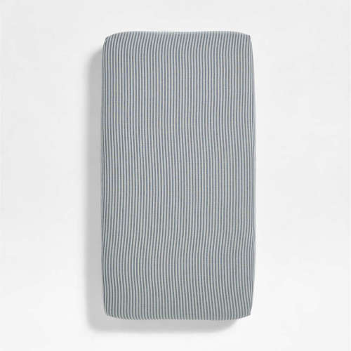 Supersoft Striped Deep Indigo Organic Cotton Gauze Baby Crib Fitted Sheet