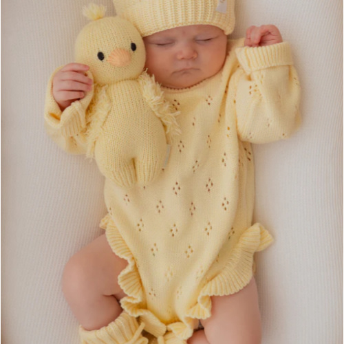 Frill Knit Pointelle Romper | Lemon – Little and Fern