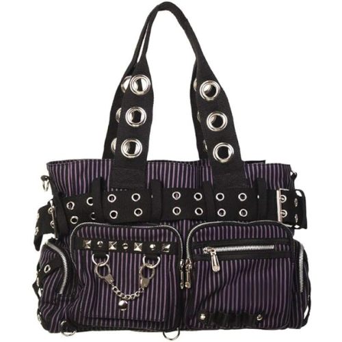 Lost Queen Striped Punk Rock Steampunk Purse with Handcuff Skull Charm