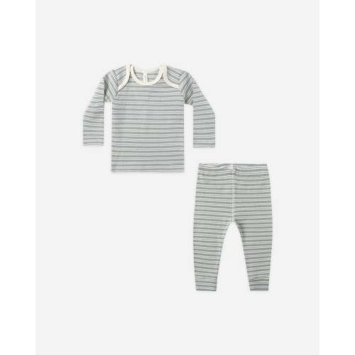 Ribbed Tee + Legging Set || Steel Blue Micro Stripe – Quincy Mae
