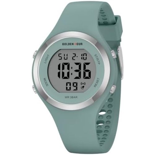 GOLDEN HOUR Waterproof Sport Women's Digital Chronograph Silicone Strap Watch