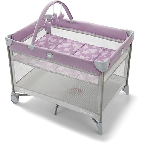 Graco On the Go Zip Pack 'n Play Playard, Folding Playpen with Bassinet, Portable Crib, Lilac Mod