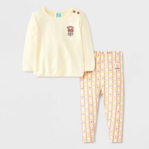 Baby Girls' 2pc Disney Minnie Mouse Sweatshirt and Legging Pants Set - Beige 0-3M