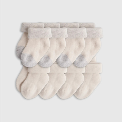 Organic Cotton Fold Over Socks 8-Pack - Baby in White/Grey