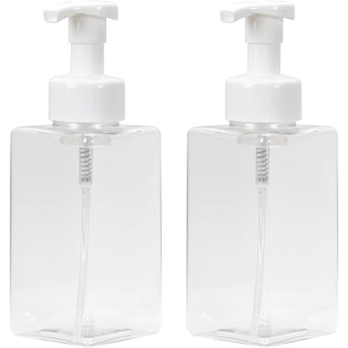 Ginger Lily Farms Foaming Soap Dispenser, Refillable Plastic Pump Bottles for Liquid Hand Soap, 15 oz. Clear Bottle with White Pump, 2-Pack