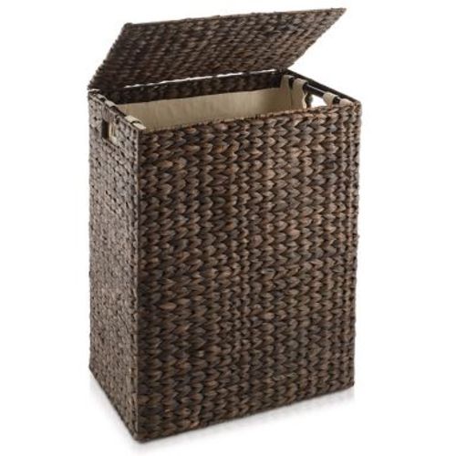 Casafield Large Laundry Hamper with Lid and Removable Liner Bag - Espresso, Woven Water Hyacinth Laundry Basket for Clothes