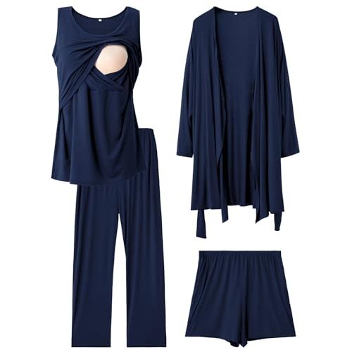 Rnxrbb 4 PCS Nursing Pajamas Gown Set Postpartum Pajama Nightgown Breastfeeding Pj for Hospital Labor Delivery