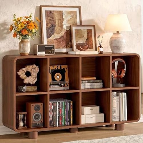Whalefall 8 Cube Storage Bookcase, Horizontal Organizer Shelf, Walnut
