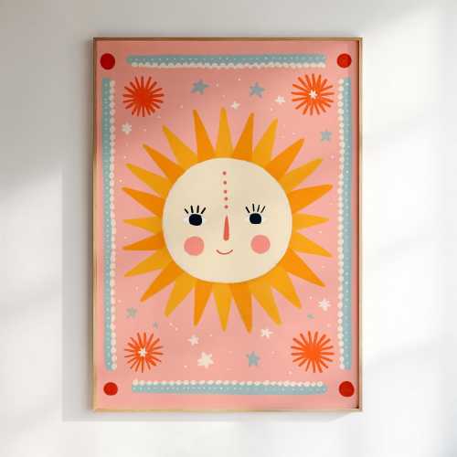 Boho Sun Nursery Wall Art, Dopamine Kids Room Decor, Whimsical Sun Illustration (Digital Download)