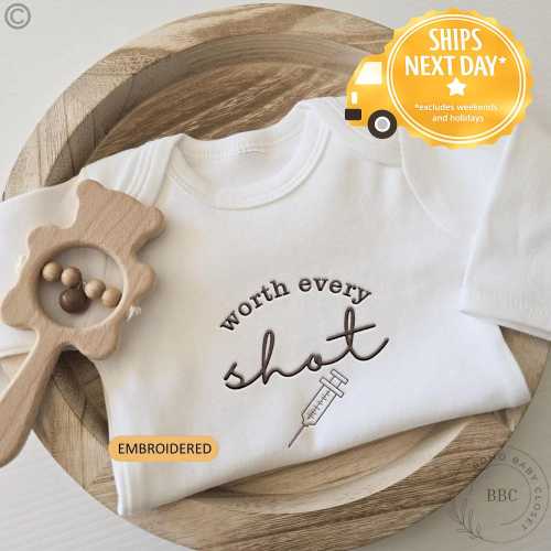 Embroidered Worth Every Shot Onesie® IVF Baby Pregnancy Announcement Onesies® Brand, Baby Coming Soon Onesies® Neutral Onesies® A42