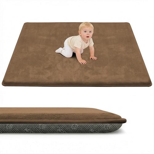 ACOMOPACK 1.3" Thick Baby Play Mat for Floor 59x71"-Large Water-Repellent&Non-Slip Memory Foam Mat for Kids,Toddlers,Soft Velvet Nursery Rug for Tummy Time&Crawling,Yoga,Tatami Style(Dark BROWN)
