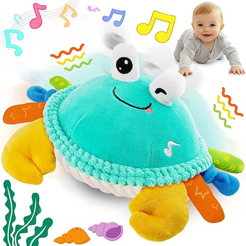 FUNZBO Baby Tummy Time Toys 12 18 Months -Musical Dancing Crawling Crab Babies Plush Toy, Interactive Infant Toys With 50 Songs & Recording Feature,Birthday Gifts for 1 2 3 Year Old Boys Girls Toddler