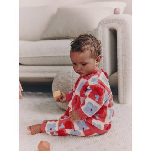 Size 9-12 / Red/ Purple Check Baby Fleece Tops and Leggings Set 2 Piece (0mths-2yrs)