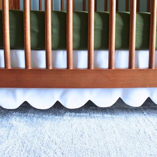 100% Microfiber Scalloped Crib Skirt 28"x 52" with 14" Inch Drop Lenght with 4 Split Corners for Baby Boys Girls Soft Nursery Toddler Bed Skirt - White Solid